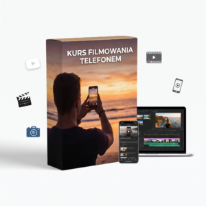 Kurs filmowania telefonem - okładka kursu online z telefonem i laptopem